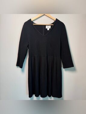 Anthropologie Ganni Black Textured Cotton Pleated Hem Mini Dress | Size L